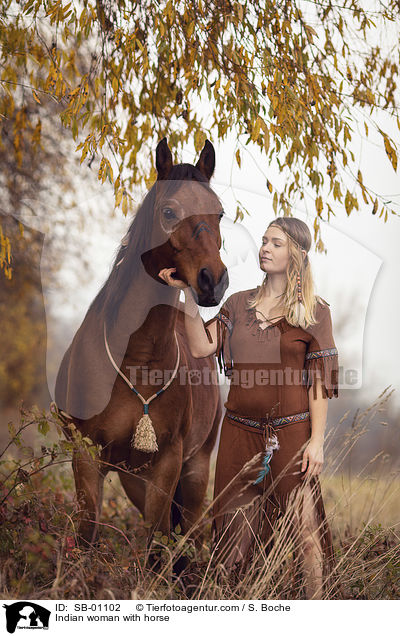 Indianerin mit Pferd / Indian woman with horse / SB-01102