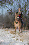 woman with Fjord horse