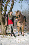 woman with Fjord horse