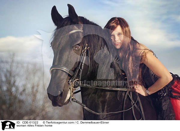 Frau reitet Friese / woman rides Frisian horse / CDE-01322