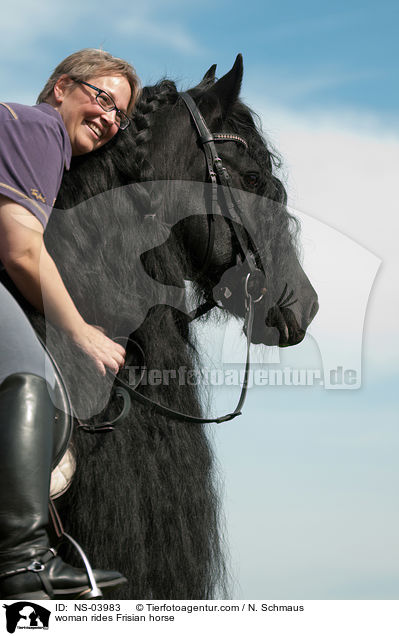 Frau reitet Friese / woman rides Frisian horse / NS-03983