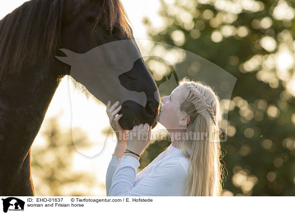 Frau und Friese / woman and Frisian horse / EHO-01637