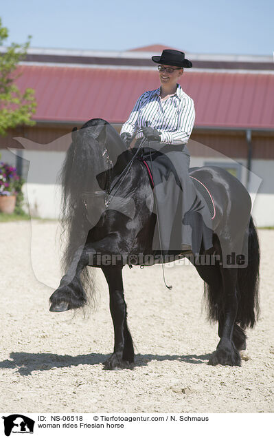 Frau reitet Friese / woman rides Friesian horse / NS-06518