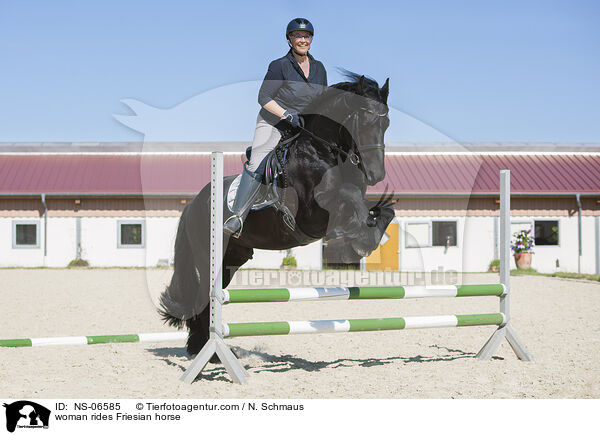 Frau reitet Friese / woman rides Friesian horse / NS-06585