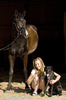 woman, dog and horse