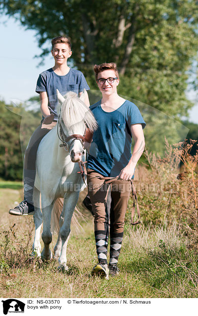 Jungen mit Deutschem Reitpony / boys with pony / NS-03570