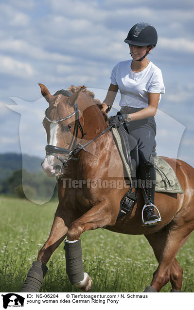 young woman rides German Riding Pony / NS-06284