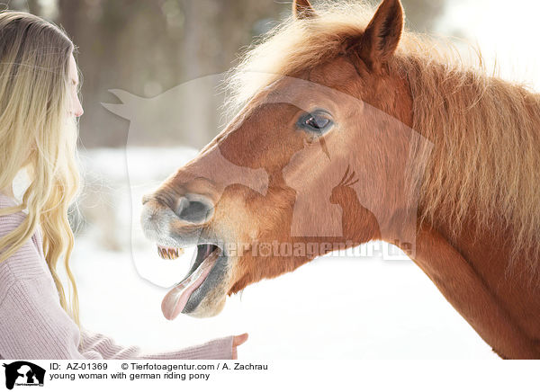 young woman with german riding pony / AZ-01369