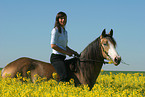 woman rides German Riding Pony