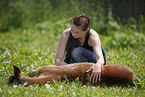 woman with foal