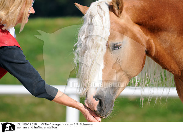 Frau und Haflinger Hengst / woman and haflinger stallion / NS-02518