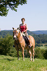 woman rides Haflinger horse