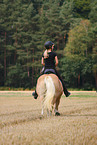 woman rides Haflinger horse