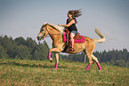 woman rides Haflinger