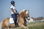 woman rides Haflinger