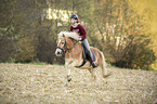 woman rides Haflinger