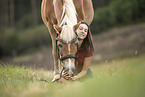 woman and Haflinger horse