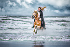 woman and Haflinger horse