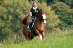 woman rides Hessian Warmblood