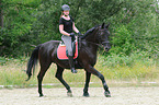 woman rides Hessian Warmblood