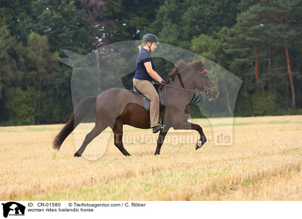 Frau reitet Islnder / woman rides Icelandic horse / CR-01580