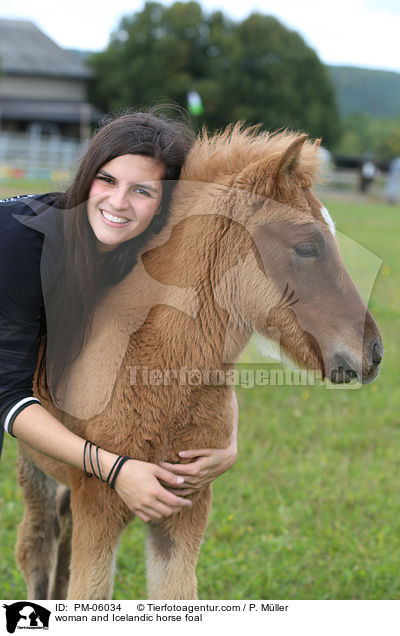 Frau und Islnder Fohlen / woman and Icelandic horse foal / PM-06034