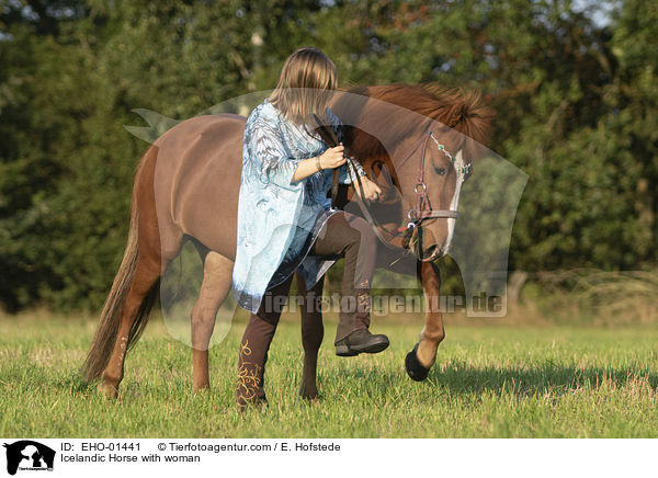 Islnder mit Frau / Icelandic Horse with woman / EHO-01441