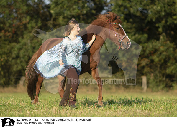 Islnder mit Frau / Icelandic Horse with woman / EHO-01442