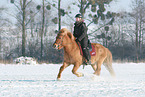 woman rides Icelandic horse
