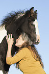 woman and Irish Tinker foal