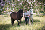man and 2 horses
