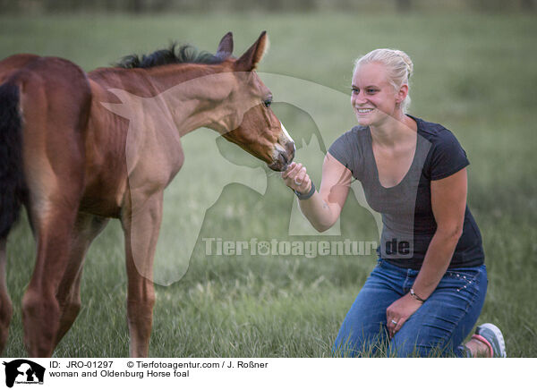 Frau und Oldenburger Fohlen / woman and Oldenburg Horse foal / JRO-01297