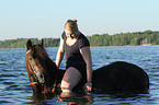 woman rides pony