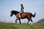 woman rides crossbreed