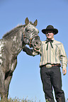 man and Appaloosa-Mix