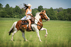 woman rides warmblood