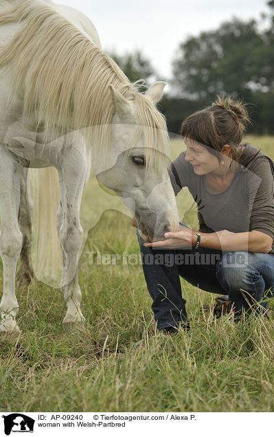 Frau mit Welsh-Partbred / woman with Welsh-Partbred / AP-09240