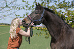 woman and Westphalian warmblood