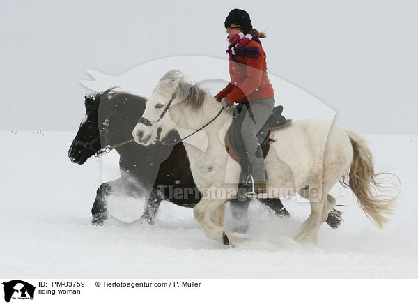 reiten mit Handpferd / riding woman / PM-03759