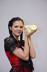 woman and Albino Burmese python